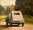 Vergroting van schilderij 'Citro�n 2CV rijdend in Friesland'